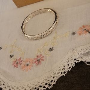 Silver Curved Laser Cut Filigree Bangle Bracelet